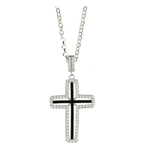 AMEN necklace with white and black cross, zircons and rhodium-plated 925 silver 1