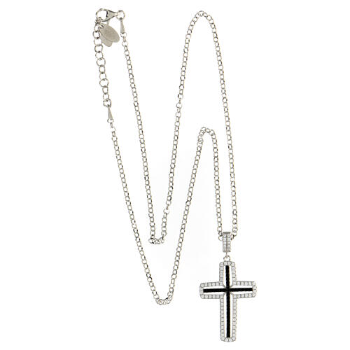 AMEN necklace with white and black cross, zircons and rhodium-plated 925 silver 4