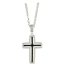 AMEN black crucifix necklace 925 silver zircons fin. rhodium plated
