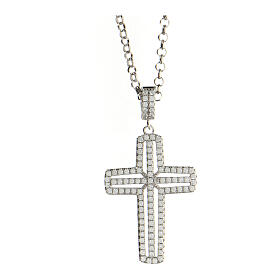 AMEN necklace with white cross, zircons and rhodium-plated 925 silver