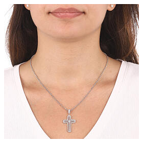 AMEN necklace with white cross, zircons and rhodium-plated 925 silver
