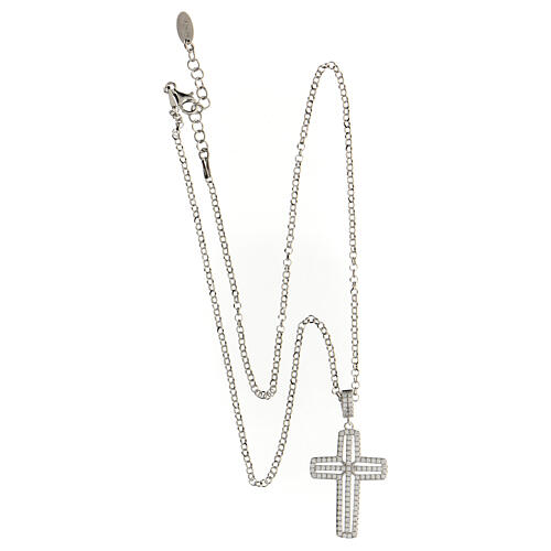 AMEN necklace with white cross, zircons and rhodium-plated 925 silver 4