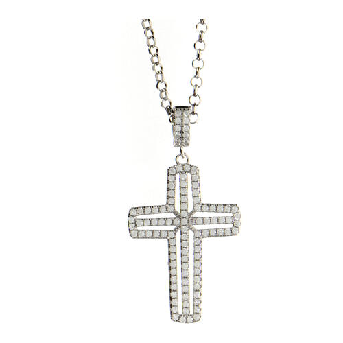 Collier AMEN croix zircons blancs argent 925 rhodié 1