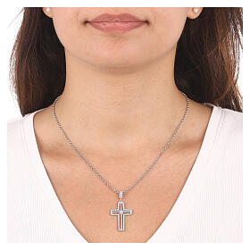 AMEN white crucifix necklace in 925 silver zircons fin. rhodium plated
