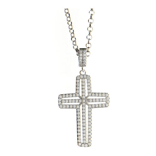 AMEN white crucifix necklace in 925 silver zircons fin. rhodium plated 1