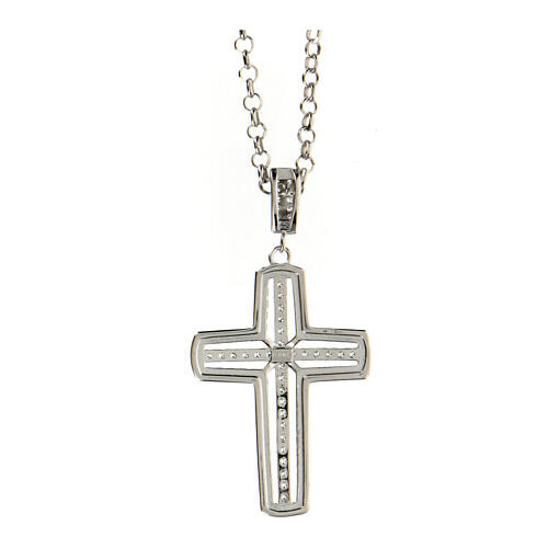 AMEN white crucifix necklace in 925 silver zircons fin. rhodium plated 3