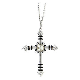 Collier AMEN croix avec zircons bicolores et perle argent 925 rhodié