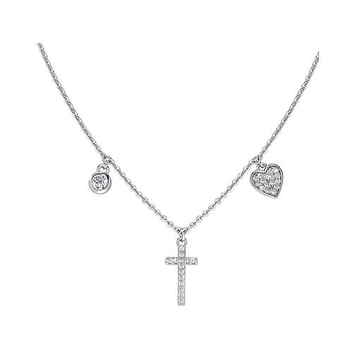 AMEN necklace with zircon charm, cross and heart with white zircons, rhodium-plated 925 silver 3