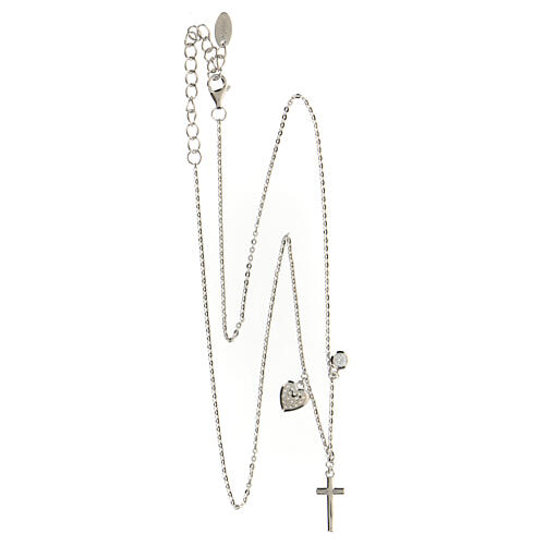 AMEN necklace with zircon charm, cross and heart with white zircons, rhodium-plated 925 silver 4