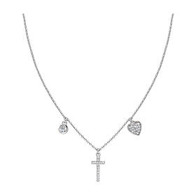 AMEN 925 silver necklace with pearl cross and rhodium-finish crystals