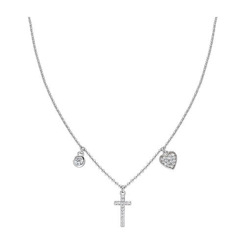 AMEN 925 silver necklace with pearl cross and rhodium-finish crystals 1