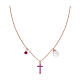 AMEN necklace with purple zircon charm, purple zircon cross and pearl, rosé 925 silver s1