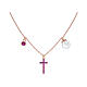 925 silver necklace AMEN cross pearl ruby ​​zircons rose finish s3