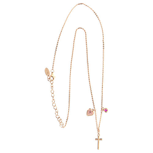 AMEN necklace with zircon charm, cross and heart with purple zircons, rosé 925 silver 4