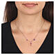 AMEN necklace with zircon charm, cross and heart with purple zircons, rosé 925 silver s2