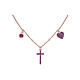 AMEN necklace with zircon charm, cross and heart with purple zircons, rosé 925 silver s3