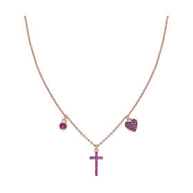 Heart necklace cross crystal AMEN silver 925 fin. pink