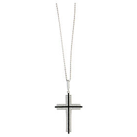 AMEN necklace with bicoloured zircon cross, rhodium-plated 925 silver