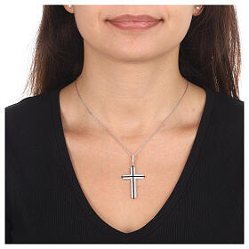 AMEN necklace with bicoloured zircon cross, rhodium-plated 925 silver
