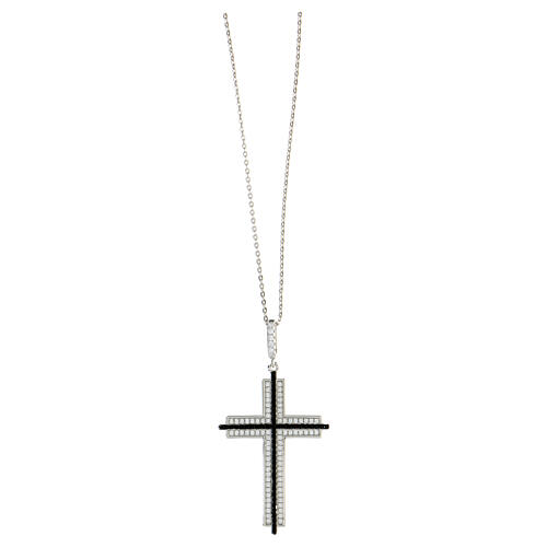 AMEN necklace with bicoloured zircon cross, rhodium-plated 925 silver 1