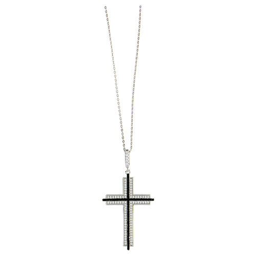 Colar AMEN cruz latina bicolor zircões prata 925 rodinada 1