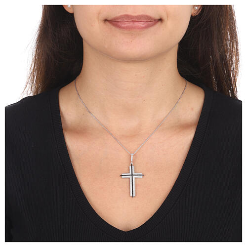 Colar AMEN cruz latina bicolor zircões prata 925 rodinada 2