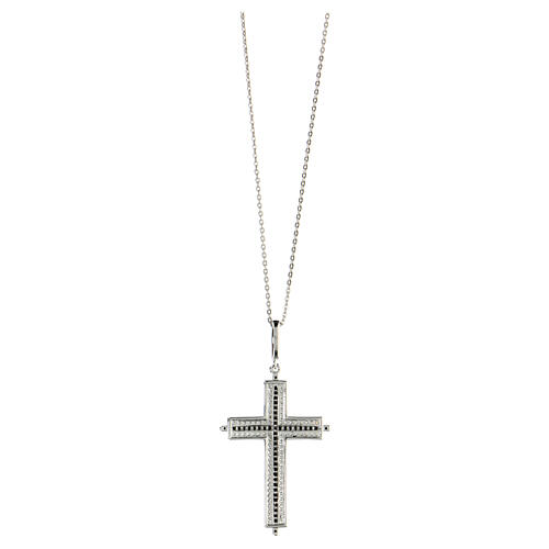 Colar AMEN cruz latina bicolor zircões prata 925 rodinada 3