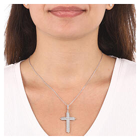 AMEN necklace with white zircon cross, rhodium-plated 925 silver