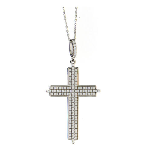 Double zircon cross necklace AMEN 925 rhodium silver 1