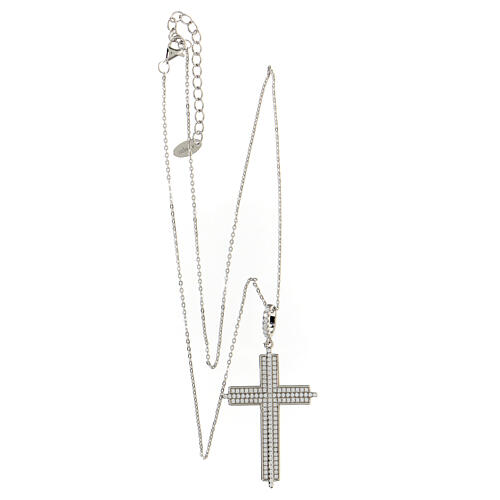 Double zircon cross necklace AMEN 925 rhodium silver 4