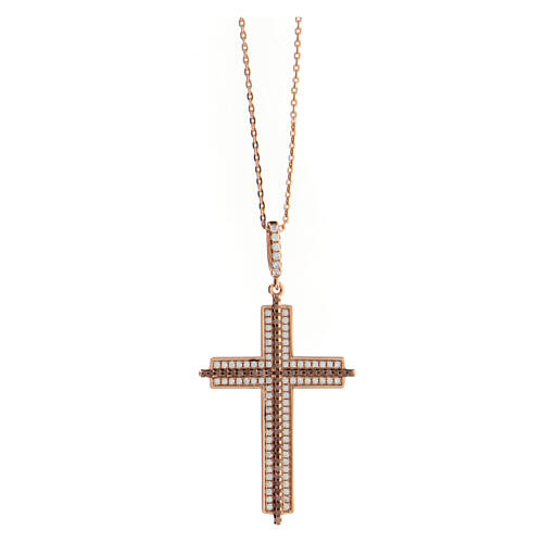 AMEN necklace with bicoloured zircon cross, rosé 925 silver 1