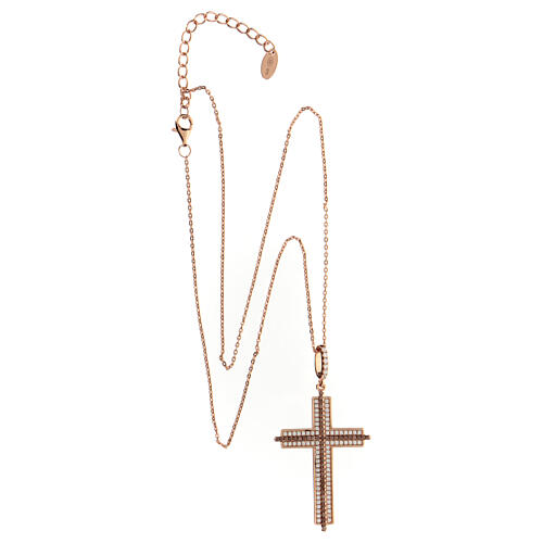 AMEN necklace with bicoloured zircon cross, rosé 925 silver 4