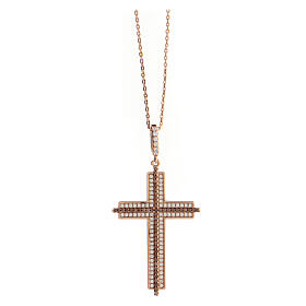 Collana croce zirconata bicolore AMEN argento 925 rosata