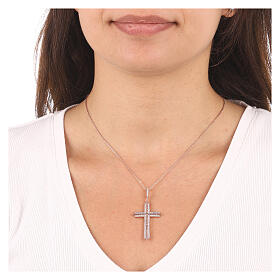 AMEN cross necklace two-tone zircon in 925 silver pink