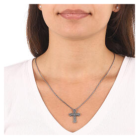 AMEN necklace with bell-mouthed cross pendant, burnished 925 silver