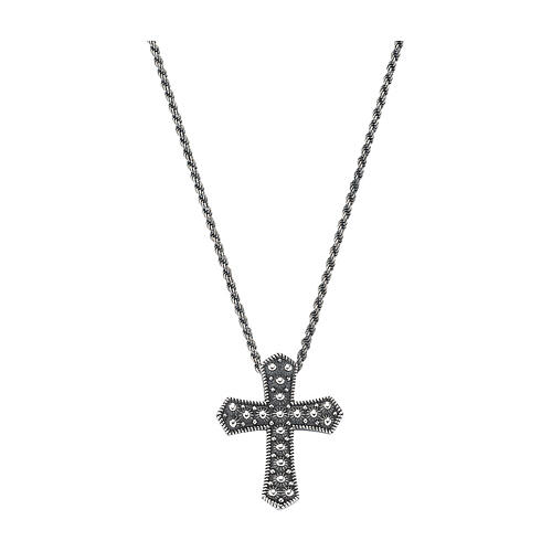 AMEN necklace with bell-mouthed cross pendant, burnished 925 silver 1