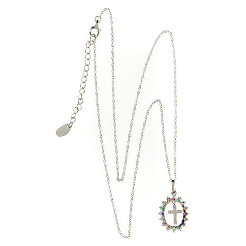 AMEN necklace with cross pendant and multicoloured zircon oval, rhodium-plated 925 silver 4