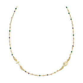 AMEN necklace with multicoloured crystals and Miraculous Medal, gold plated 925 silver