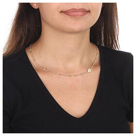 AMEN necklace with multicoloured crystals and Miraculous Medal, gold plated 925 silver