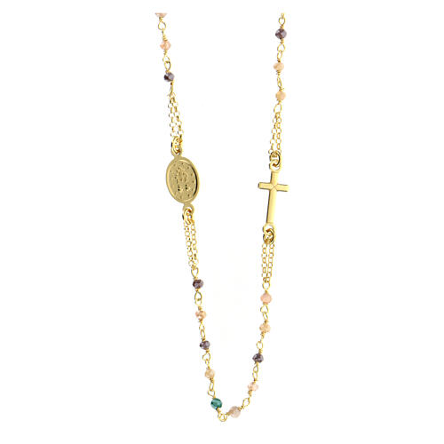 AMEN necklace with multicoloured crystals and Miraculous Medal, gold plated 925 silver 3