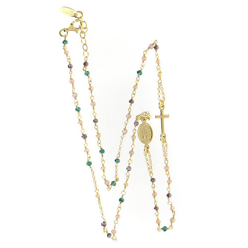 AMEN necklace with multicoloured crystals and Miraculous Medal, gold plated 925 silver 4