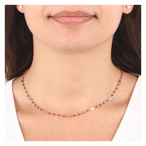 AMEN necklace Elegance with ruby crystals and symbols, rosé finish 2