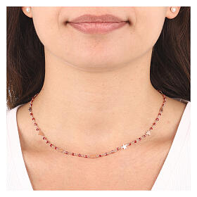 Colar AMEN Elegance cristais rubi e símbolos prata 925 rosê