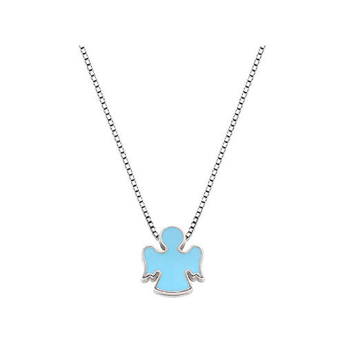 AMEN necklace with light blue enamelled angel 1
