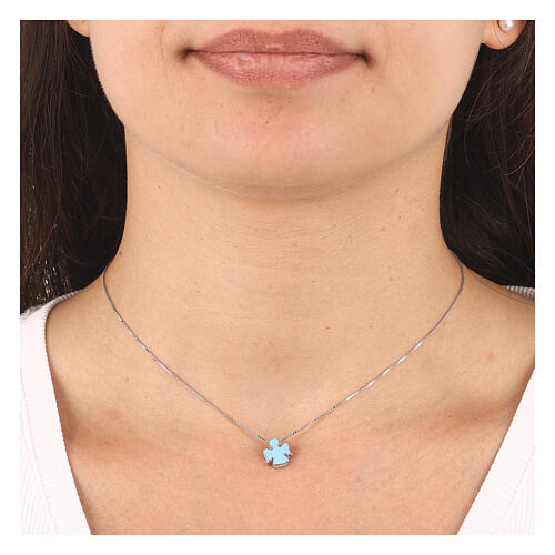AMEN necklace with light blue enamelled angel 2