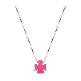 Collier AMEN ange émail fuchsia