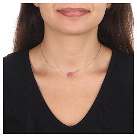 Collier AMEN ange émail fuchsia