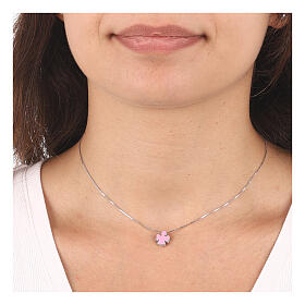 Pink enamel angel necklace AMEN