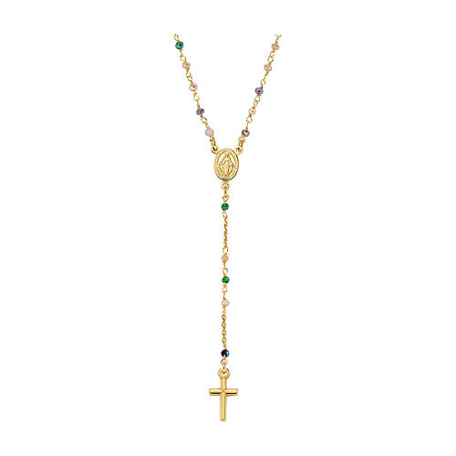 Collana Croce AMEN cristalli tortora e verdi finitura dorata 1