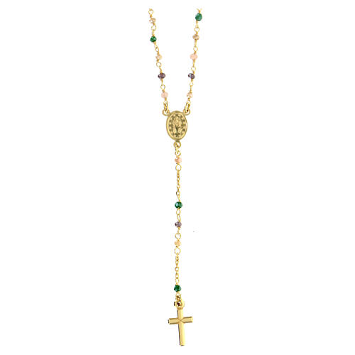Collana Croce AMEN cristalli tortora e verdi finitura dorata 3
